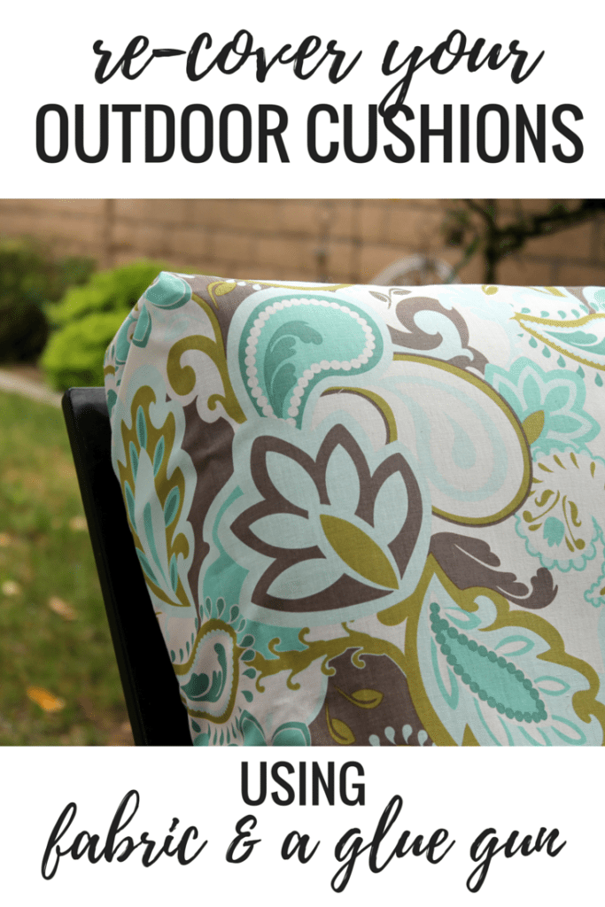 No Sew Project How To Recover Your Outdoor Cushions Using Fabric And A Glue The V Spot - How To Make Seat Cushion Covers Without Sewing