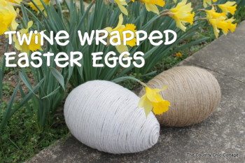 Twine wrapped Easter Eggs. (A cute Dollar Store DIY project.)