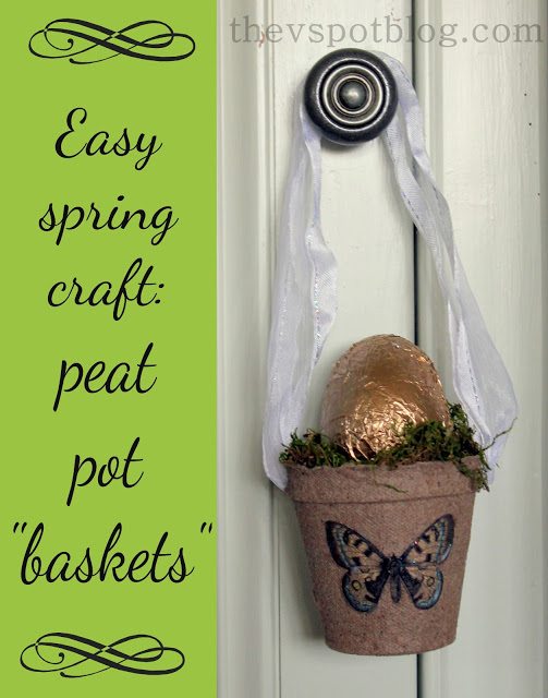 an easy spring craft - golden egg in a peat pot basket