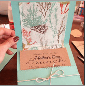 Simple Mother’s Day Brunch invitations using paper napkins instead of expensive scrapbook or specialty papers.