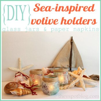 Sea-Inspired DIY Candle Holders (Made from glass jars & paper napkins.)