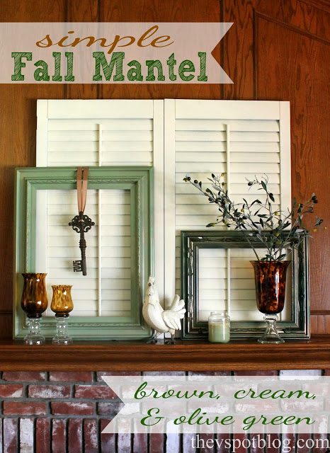 Fall Mantel in brown, cream and olive green