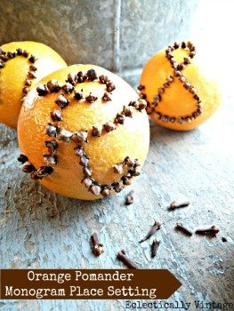 Monogrammed orange pomanders from Eclectically Vintage
