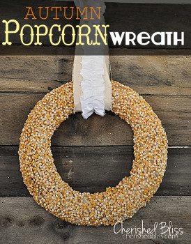 Fall popcorn kernel wreath from Cherished Bliss