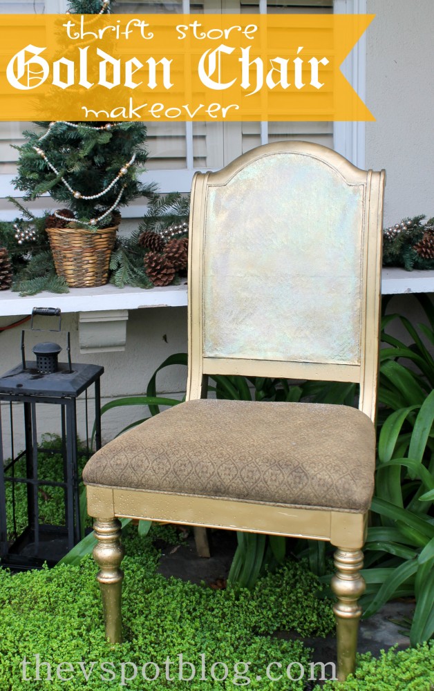 Christmas chair makeover using gold paint and salt!