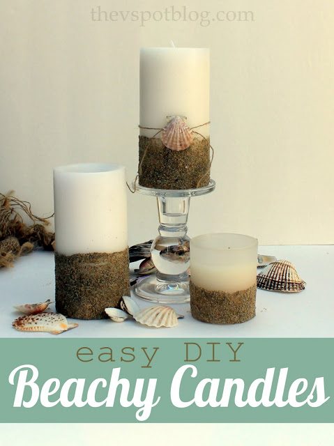 Easy Beachy Candles with sand and glue