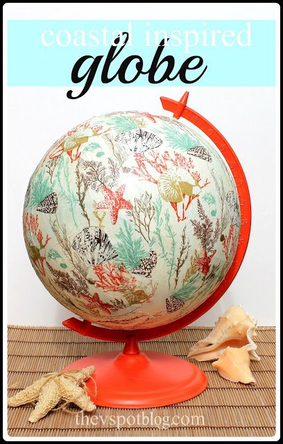 coastal inspired globe makeover using paper napkins & Mod Podge