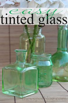 An easy upcycle project: tinted glass bottles and jars.