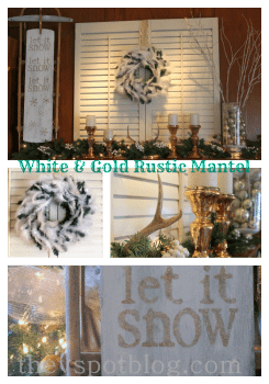 White and Gold Rustic Holiday Mantel Decor