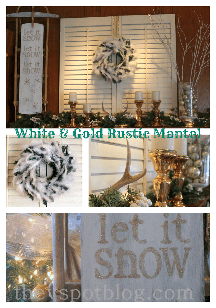 white and gold rustic mantel