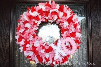 Cute fabric ruffle Valentine’s wreath.