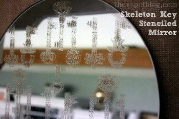 Skeleton Key Stenciled Mirror with Mod Podge Rocks stencils.