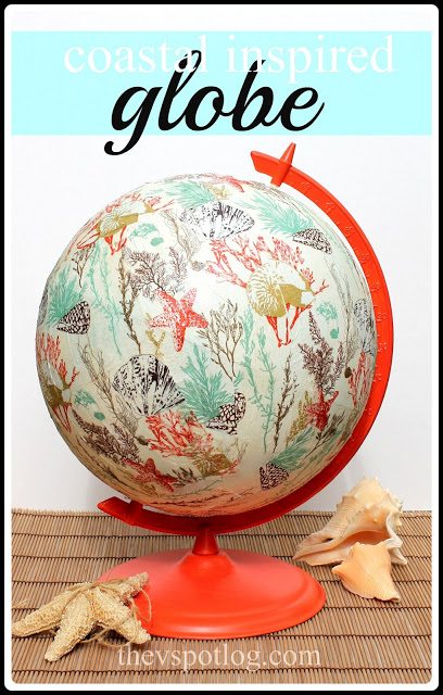 coastal inspired globe makeover using paper napkins and Mod Podge