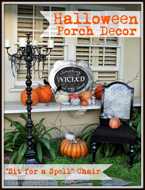 Halloween Porch Decor and a Sit For A Spell Chair