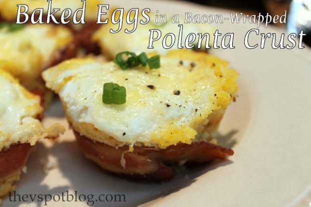 Bacon Wrapped Eggs in a Polenta Crust