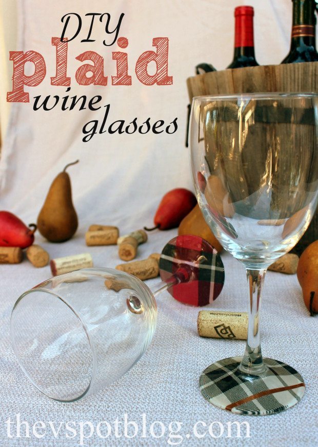 DIY Plaid wine glasses, mod podge