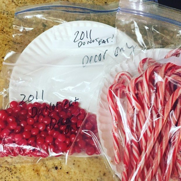 Storing christmas candy for use as decor